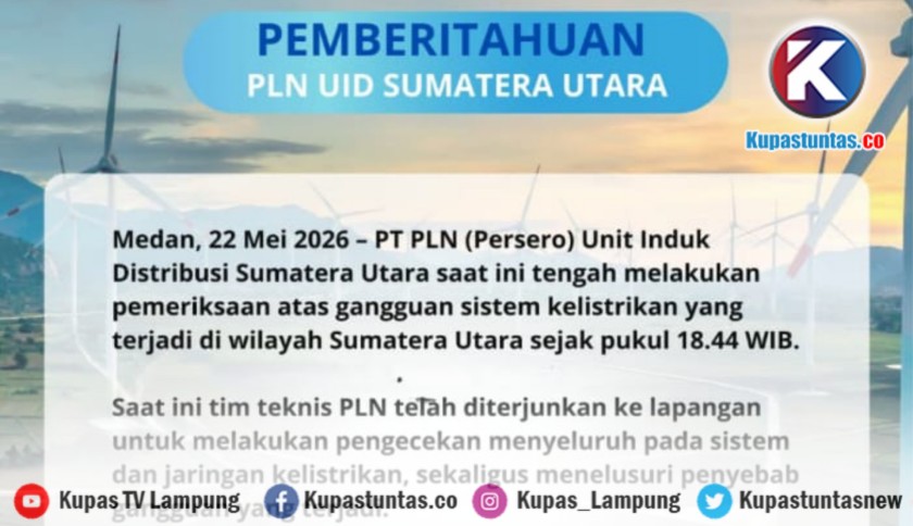 ‎Blackout Lumpuhkan Sumatera, Sejumlah Wilayah di Lampung Ikut Padam