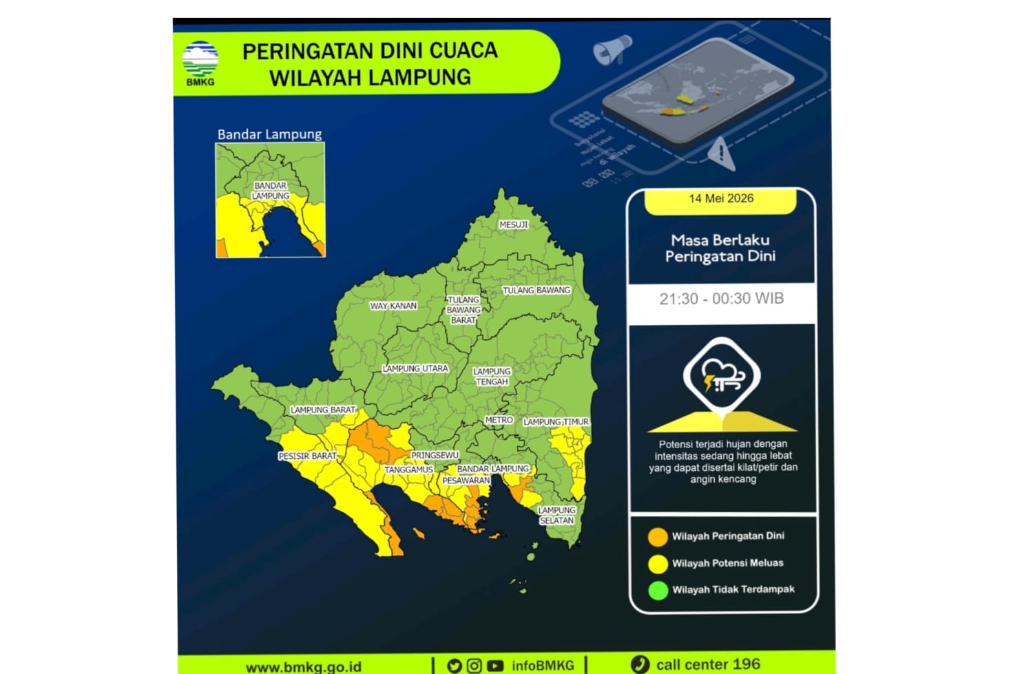 Peringatan Dini BMKG: Mulai dari Lamsel Hingga Pesibar, Hujan Petir Mengancam Hingga Dini Hari?