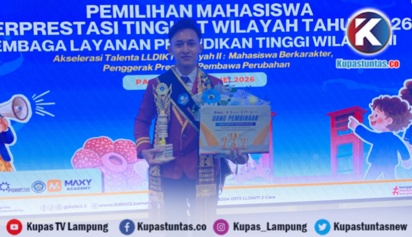 Devan Ahmad Pramudia Mahasiswa Sastra Inggris Universitas Teknokrat Indonesia Raih Juara Harapan I Pilmapres LLDIKTI Wilayah II 2026