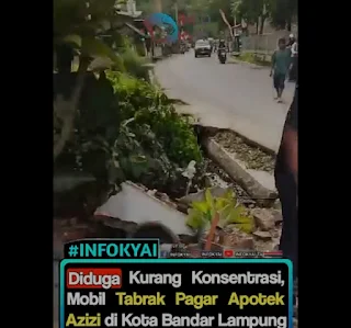 Diduga Kurang Konsentrasi, Mobil Tabrak Pagar Apotek Azizi di Kota Bandar Lampung