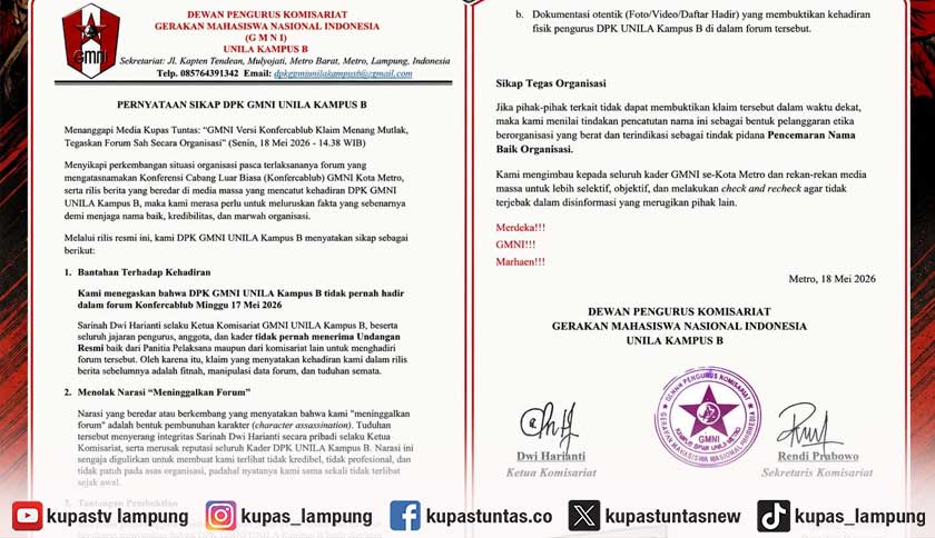 Kisruh GMNI Metro Memanas, DPK Unila Kampus B Bantah Hadiri Konfercablub