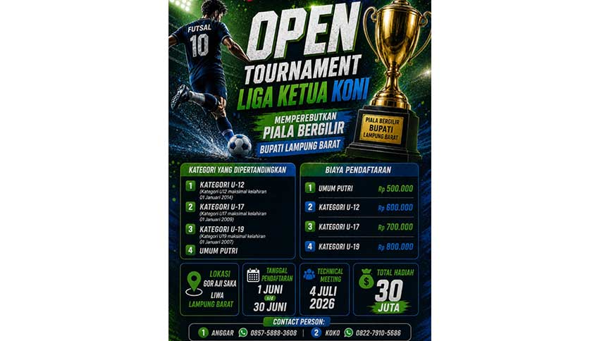 Tournament Futsal Liga Ketua KONI Lampung Barat Perebutkan Piala Bergilir Bupati