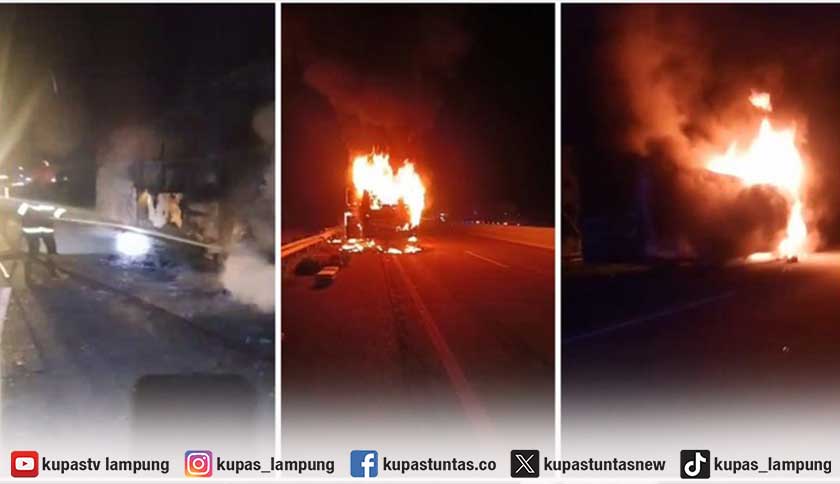 Diduga Rem Overheat, Bus Penumpang Terbakar di Tol Bakter
