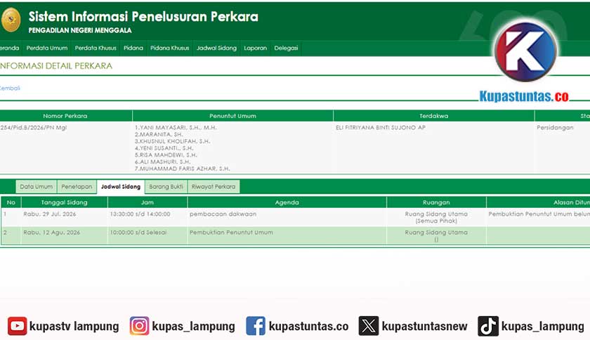 Sidang Anggota DPRD Tubaba Eli Fitriyana Ditunda, Pembacaan Dakwaan Diundur ke 12 Agustus