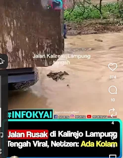 Jalan Rusak di Kalirejo Lampung Tengah Viral, Netizen: "Kolam Renang