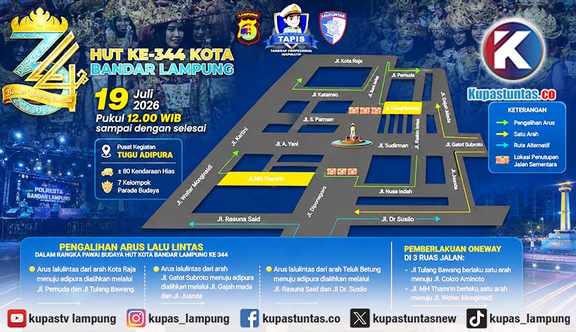 80 Kendaraan Hias Meriahkan HUT ke-344 Bandar Lampung, Polisi Berlakukan Rekayasa Lalu Lintas Besok