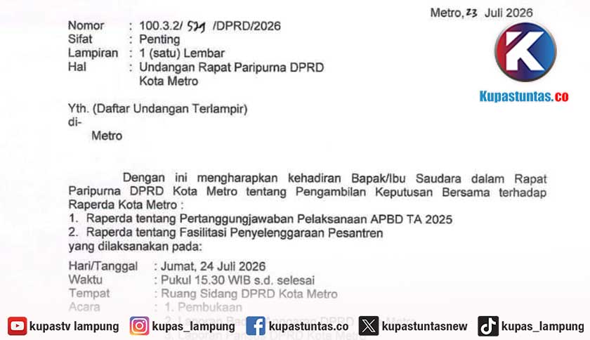 Hanya 13 dari 25 Anggota yang Hadir, Rapat Paripurna DPRD Kota Metro Ditunda