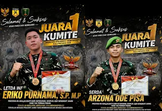 Disiplin Berbuah Prestasi, Dua Prajurit Kodam XXI/RI Juara 1 Kumite Nasional