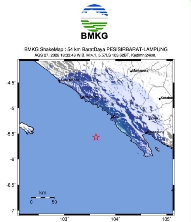 Gempa Bumi Tektonik M4,1 Guncang Pesisir Barat Lampung, BMKG Pastikan Tak Ada Kerusakan