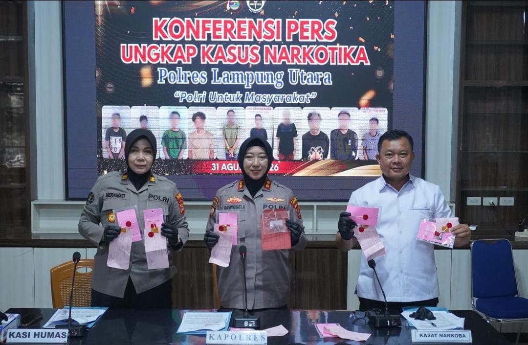 Polres Lampura Ringkus 10 Bandar Narkoba Per Agustus 2026, Menyita 107 Gram Sabu dan Belasan Ekstasi