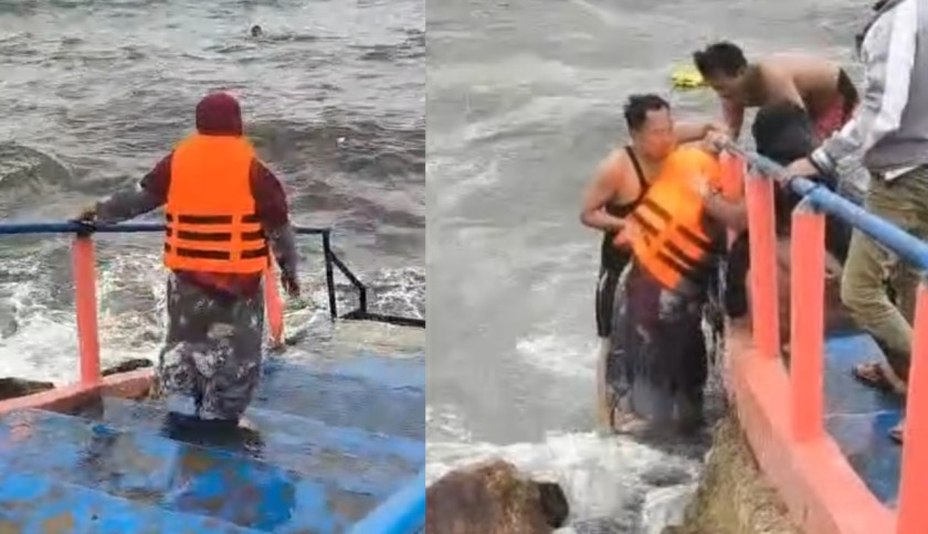 Viral Emak-emak Nyaris Terseret Ombak di Pantai Kunyit Bandar Lampung