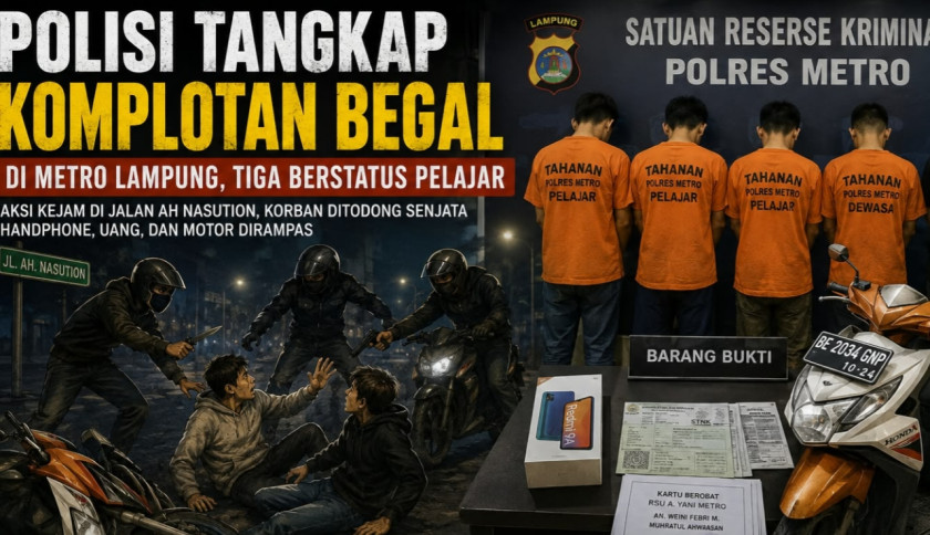 Polisi Tangkap Komplotan Begal di Metro Lampung, Tiga Berstatus Pelajar