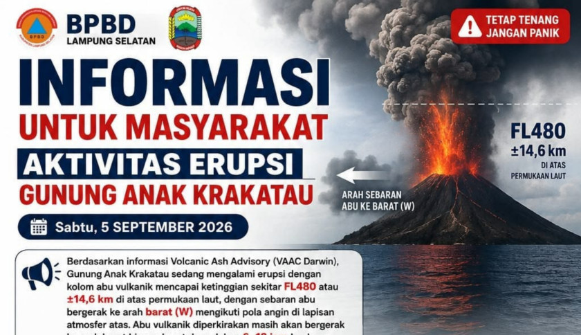 ‎Abu Vulkanik Gunung Anak Krakatau Sudah Masuk Bandar Lampung, BPBD Imbau Warga Waspada