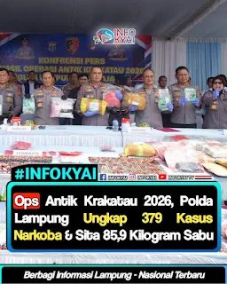Ops Antik Krakatau 2026, Polda Lampung Ungkap 379 Kasus Narkoba & Sita 85,9 Kilogram Sabu
