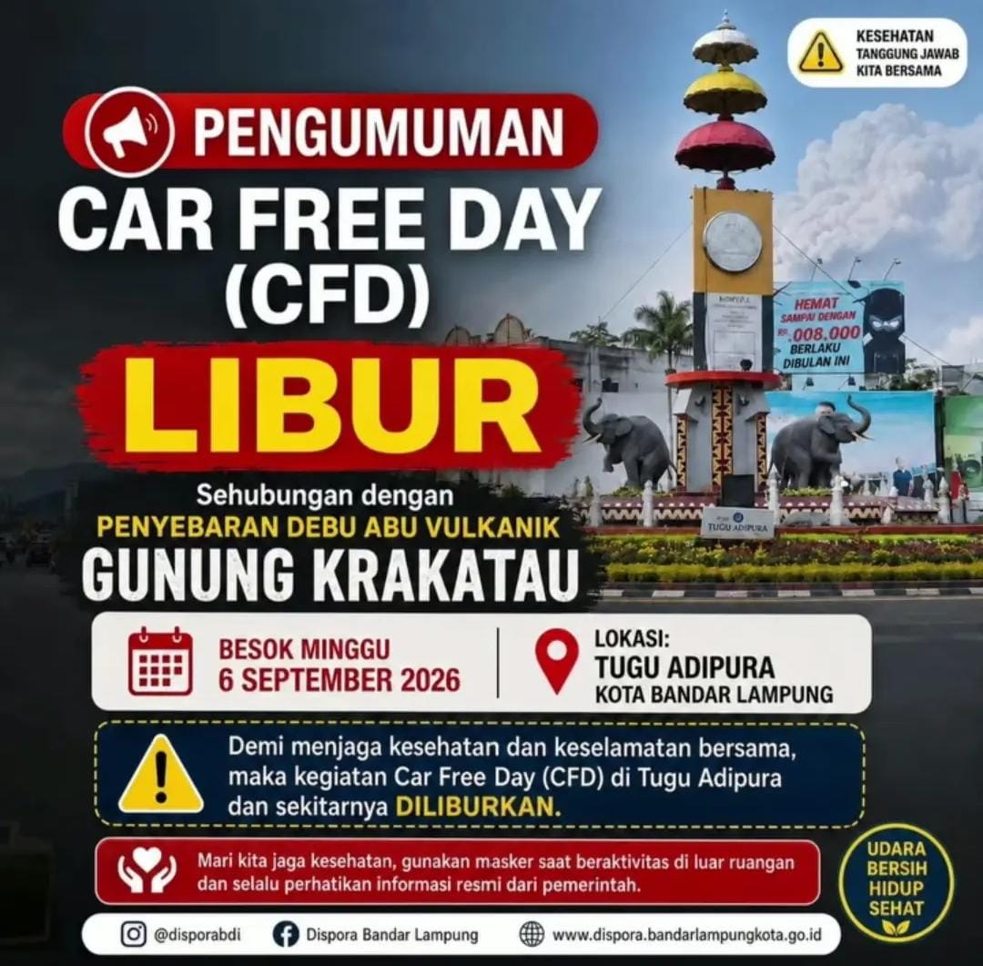 Dampak Abu Vulkanik Gunung Anak Krakatau, Car Free Day di Tugu Adipura Bandar Lampung Diliburkan