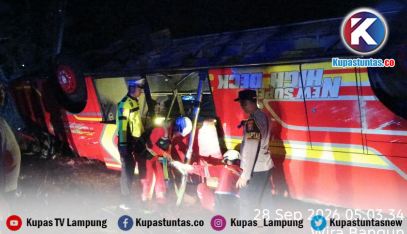 Bus Terguling di Mesuji, Tiga Penumpang Tewas dan puluhan Luka-luka, Sopir Melarikan Diri
