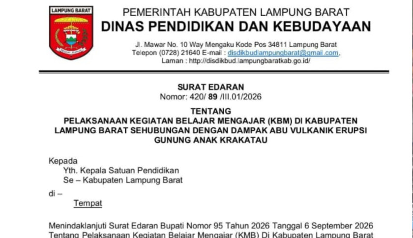 Tindaklanjuti Instruksi Gubernur, Disdik Lampung Barat Terapkan Belajar Online dari Rumah