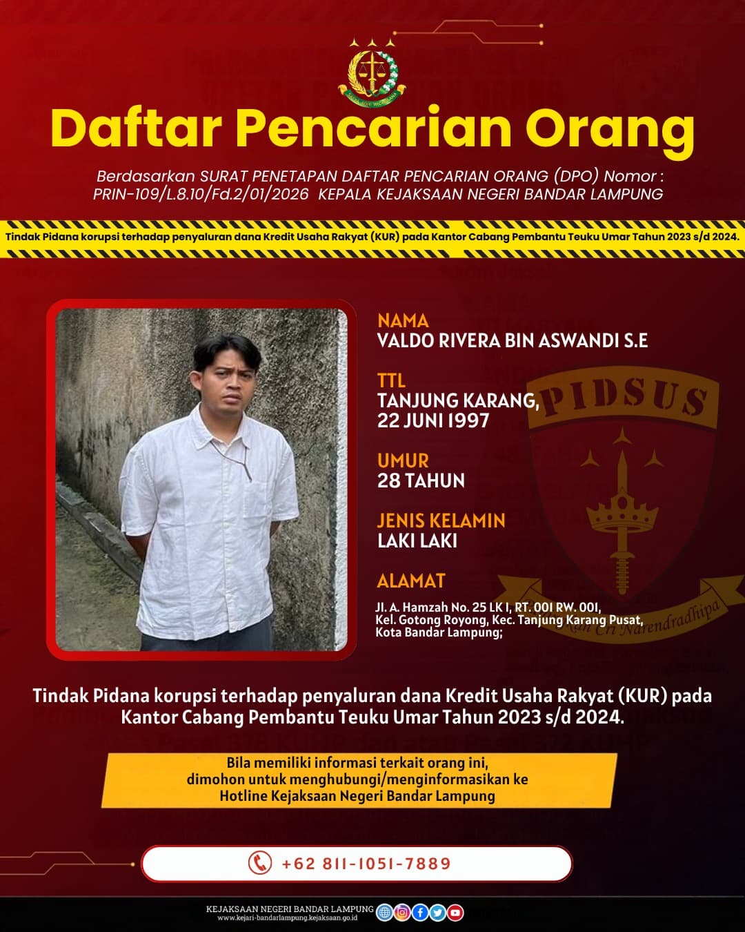 Tersangka Kredit Bank Rp2 Miliar Masih Buron, Kejari Bandar Lampung Siapkan Sidang In Absentia