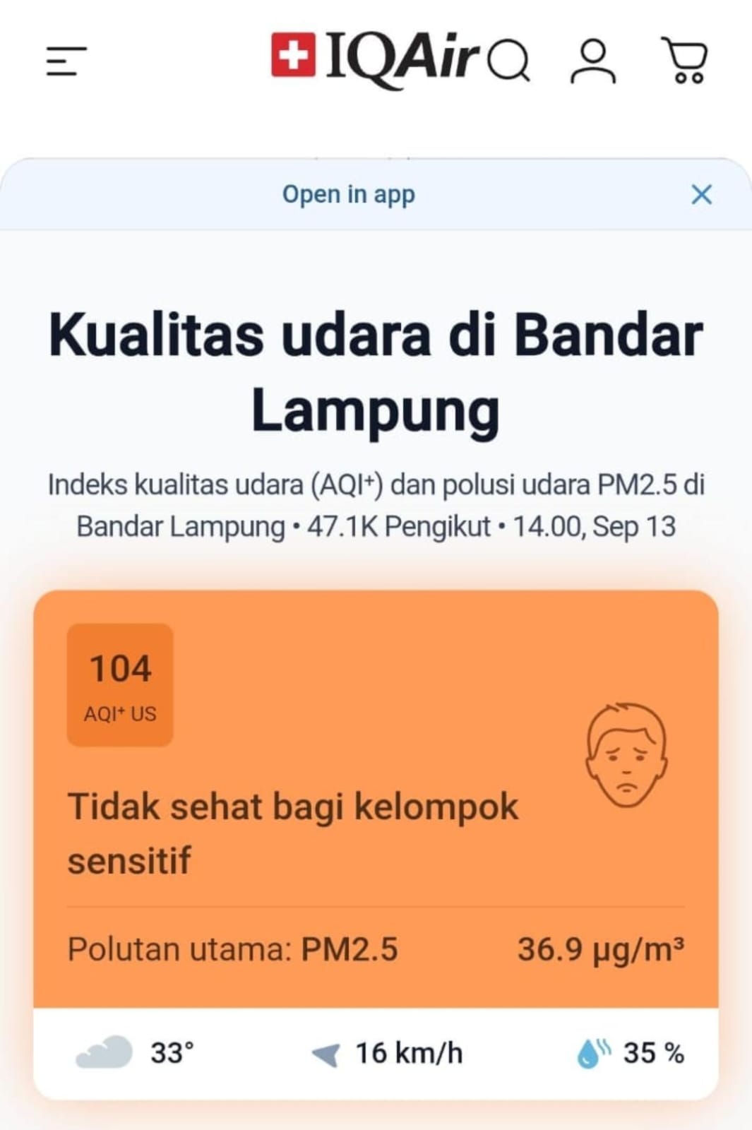 Kualitas Udara Bandar Lampung Masuk Kategori Tidak Sehat, Dinkes Imbau Warga Tetap Pakai Masker