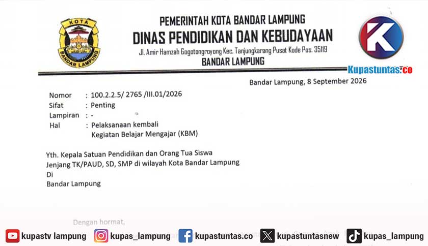 Besok Masuk Sekolah Lagi, Siswa Bandar Lampung Wajib Gunakan Masker