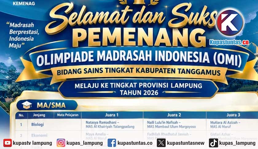 MTsN 1 Tanggamus Ukir Prestasi di OMI 2026, 17 Pelajar Melaju ke Tingkat Provinsi
