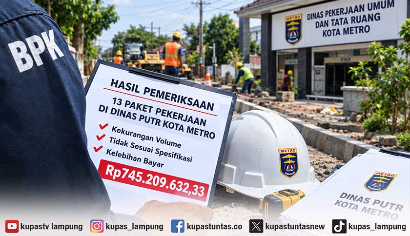 13 Paket Pekerjaan di Dinas PUTR Metro Kekurangan Volume dan Tak Sesuai Spesifikasi, Kelebihan Bayar Capai Rp745 Juta