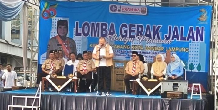Tegaskan Peran Strategis Pramuka, Sekda Kota Lepas Lomba Gerak Jalan Beregu Kwarcab Bandar Lampung