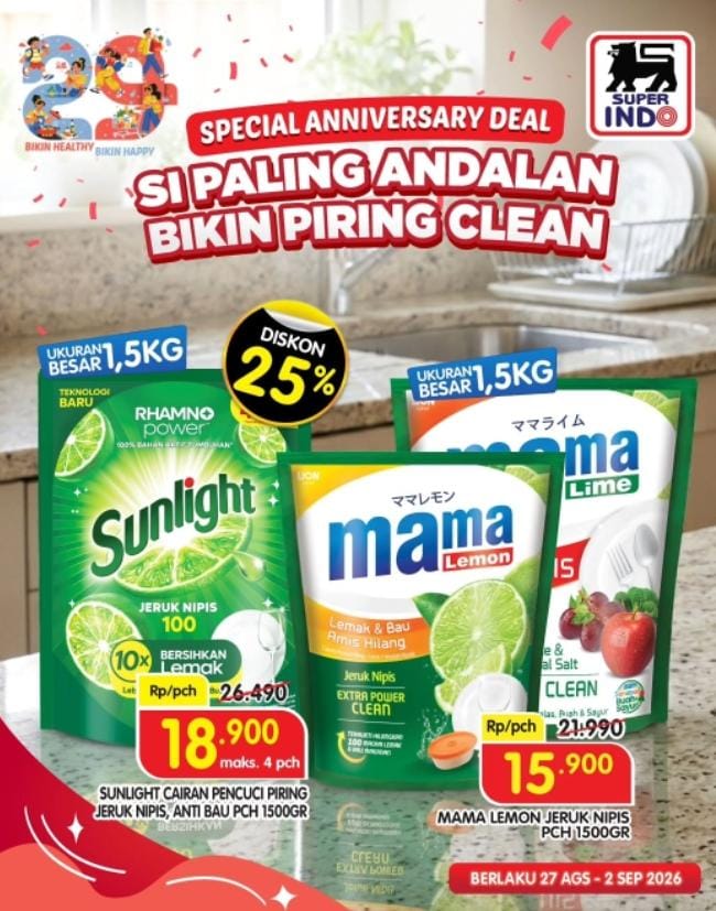 Hari Terakhir, Promo Superindo, Sunlight dan Mama Lime Ukuran 1,5 Kg Diskon Hingga 25 Persen