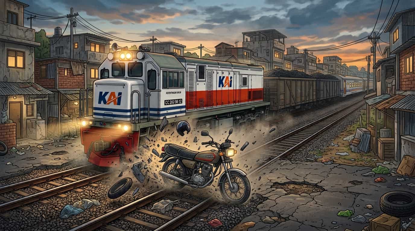 Pengendara Motor Tewas Tersambar Kereta di Perlintasan Kedaton
