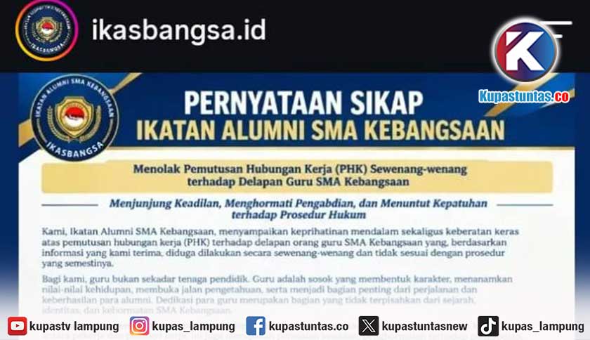 PHK 8 Guru SMA Kebangsaan Diprotes Siswa dan Alumni, Alasan Efisiensi Dipertanyakan
