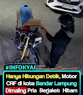 Hanya Hitungan Detik, Motor Honda CRF di Bandar Lampung Digasak Pria Berjaket Hitam