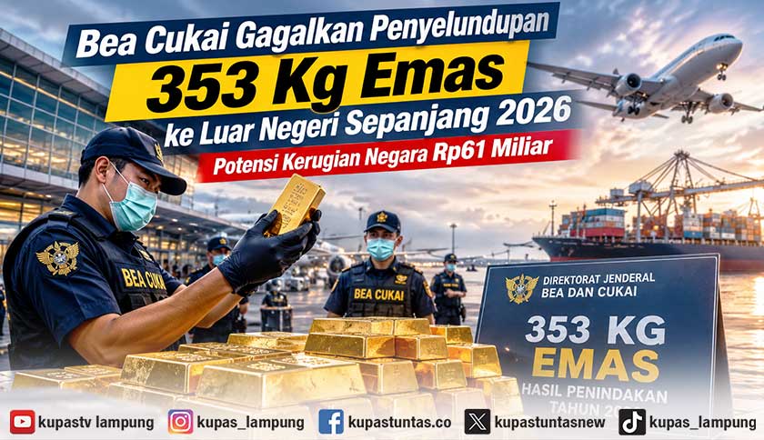 Bea Cukai Gagalkan Penyelundupan 353 Kg Emas ke Luar Negeri Sepanjang 2026