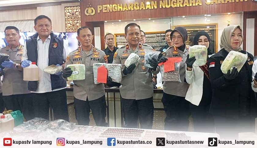 Polda Lampung Gagalkan Peredaran Sabu 89 Kg hingga Etomidate 1.929 Pcs Jaringan Aceh-Jakarta-Malaysia